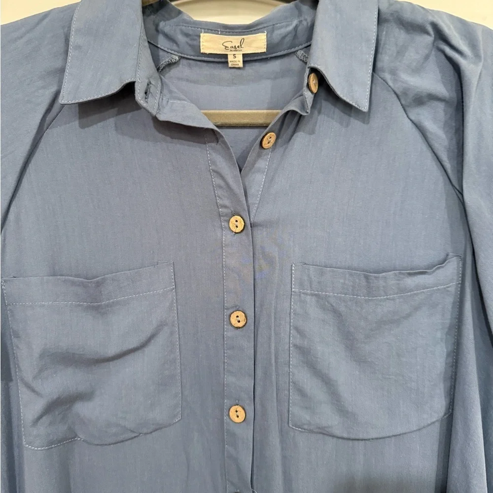 Easel Gray Puff Sleeve Polo Collar Maxi Dress size small - Picture 5 of 9